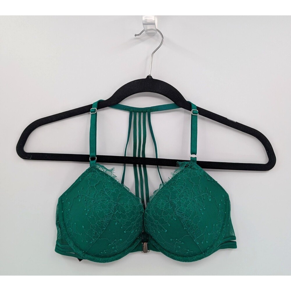 Victoria's Secret Bra 34C Green Lace Push Up Very Sexy Racerback-READ